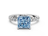White gold Fancy Blue Princess  Cut Diamond Pavé Band with Four-Prong Setting_71