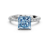 White gold Fancy Blue Princess Cut Diamond Pavé Engagement Ring with Round  Accents and Prong Setting_94