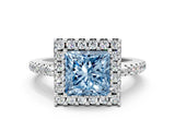 White gold Fancy Blue Princess Cut Diamond Pavé Halo Ring with Four-Prong Setting_47