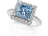 White gold Fancy Blue Princess Cut Diamond Pavé Halo Ring with Four-Prong Setting_48