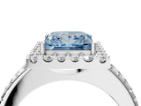 White gold Fancy Blue Princess Cut Diamond Pavé Halo Ring with Four-Prong Setting_51
