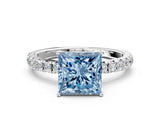 White gold Fancy Blue Princess Cut Diamond Pavé Solitaire Engagement Ring with Four-Prong Setting_82