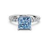 White gold Fancy Blue Princess Cut Diamond Pavé Solitaire Ring with Round Band and Prong Setting_12