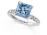 White gold Fancy Blue Princess Cut Diamond Pavé Solitaire Ring with Round Band and Prong Setting_13