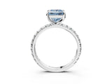 White gold Fancy Blue Princess Cut Diamond Pavé Solitaire Ring with Round Band and Prong Setting_15