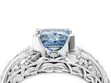 White gold Fancy Blue Princess Cut Diamond Pave Art Deco Split Shank Ring with Four-Prong Setting_4