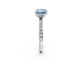 White gold Fancy Blue Princess Cut Diamond Pave Band Solitaire Ring with Round  and Prong Setting_132
