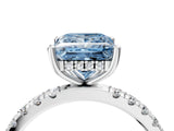 White gold Fancy Blue Princess Cut Diamond Pave Band Solitaire Ring with Round  and Prong Setting_133