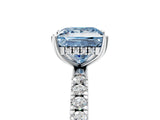 White gold Fancy Blue Princess Cut Diamond Pave Band Solitaire Ring with Round  and Prong Setting_135