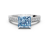 White gold Fancy Blue Princess  Cut Diamond Pave Band with Four-Prong Setting_38