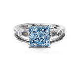 White gold Fancy Blue Princess  Cut Diamond Ring with Baguette Side Stones, Channel Set Band, and Four-Prong Setting_36