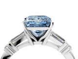 White gold Fancy Blue Princess  Cut Diamond Ring with Baguette Side Stones, Channel Set Band, and Four-Prong Setting_7