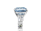 White gold Fancy Blue Princess  Cut Diamond Ring with Baguette Side Stones, Channel Set Band, and Four-Prong Setting_8