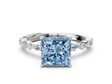 White gold Fancy Blue Princess Cut Diamond Ring with Marquise and Round  Side Stones and Four-Prong Setting_52