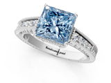 White gold Fancy Blue Princess Cut Diamond Ring with Milgrain Pavé Band and Four-Prong Setting_33