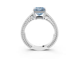 White gold Fancy Blue Princess Cut Diamond Ring with Milgrain Pavé Band and Four-Prong Setting_35