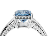 White gold Fancy Blue Princess Cut Diamond Ring with Milgrain Pavé Band and Four-Prong Setting_36