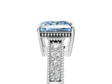 White gold Fancy Blue Princess Cut Diamond Ring with Milgrain Pavé Band and Four-Prong Setting_37