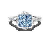 White gold Fancy Blue Princess Cut Diamond Ring with Pavé Band and Floral Prong Setting_87