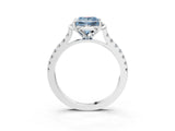 White gold Fancy Blue Princess Cut Diamond Ring with Pavé Band and Floral Prong Setting_90