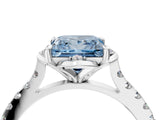 White gold Fancy Blue Princess Cut Diamond Ring with Pavé Band and Floral Prong Setting_91