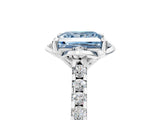 White gold Fancy Blue Princess Cut Diamond Ring with Pavé Band and Floral Prong Setting_92