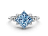 White gold Fancy Blue Princess Cut Diamond Ring with Side Stones and Four-Prong Setting_142