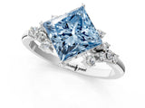 White gold Fancy Blue Princess Cut Diamond Ring with Side Stones and Four-Prong Setting_143