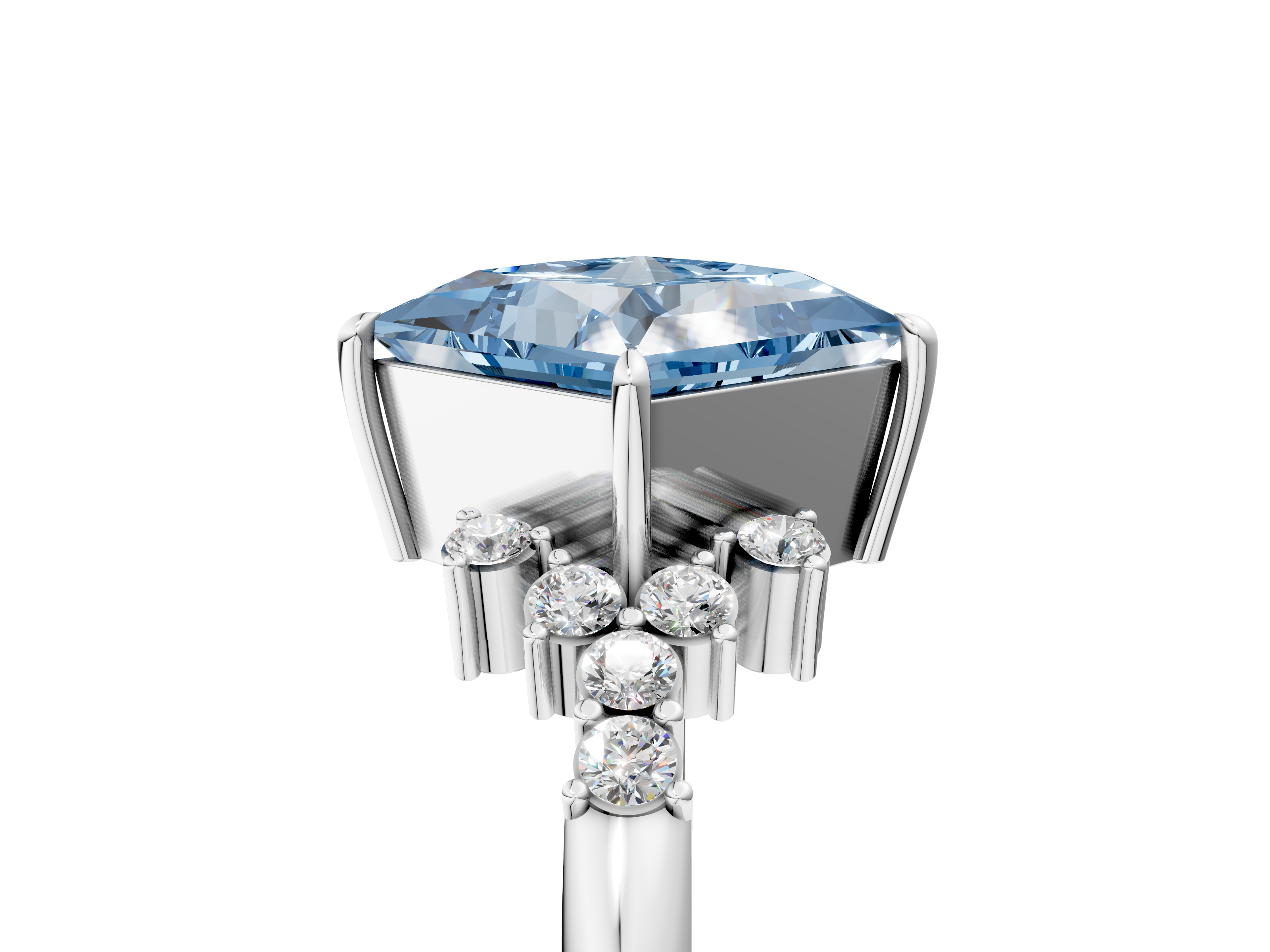 White gold Fancy Blue Princess  Cut Diamond Ring with Side Stones on a White Gold Band and Four-Prong Setting_41