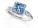 White gold Fancy Blue Princess  Cut Diamond Ring with Tapered Baguette Side Stones in Four-Prong Setting_4