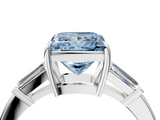 White gold Fancy Blue Princess  Cut Diamond Ring with Tapered Baguette Side Stones in Four-Prong Setting_7