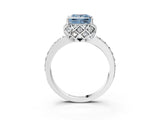 White gold Fancy Blue Princess Cut Diamond Scalloped Halo Engagement Ring with Round Shared Prong Band_16