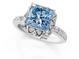 White gold Fancy Blue Princess Cut Diamond Scalloped Halo Engagement Ring with Round Shared Prong Band_20