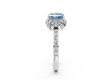White gold Fancy Blue Princess Cut Diamond Scalloped Halo Engagement Ring with Round Shared Prong Band_21
