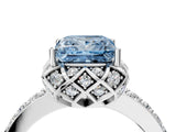 White gold Fancy Blue Princess Cut Diamond Scalloped Halo Engagement Ring with Round Shared Prong Band_23
