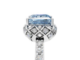 White gold Fancy Blue Princess Cut Diamond Scalloped Halo Engagement Ring with Round Shared Prong Band_24