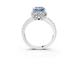 White gold Fancy Blue Princess Cut Diamond Scalloped Halo Engagement Ring with Round Shared Prong Band_40
