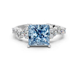 White gold Fancy Blue Princess Cut Diamond Scattered Round Accent Ring with Prong Setting_12