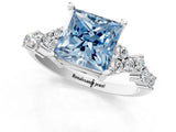 White gold Fancy Blue Princess Cut Diamond Scattered Round Accent Ring with Prong Setting_13