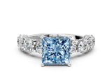 White gold Fancy Blue Princess Cut Diamond Side Stone Engagement Ring with Four-Prong Setting_24