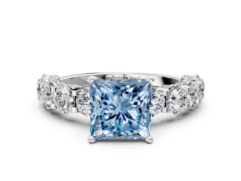 White gold Fancy Blue Princess Cut Diamond Side Stone Engagement Ring with Four-Prong Setting_24
