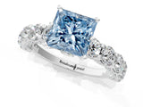 White gold Fancy Blue Princess Cut Diamond Side Stone Engagement Ring with Four-Prong Setting_25