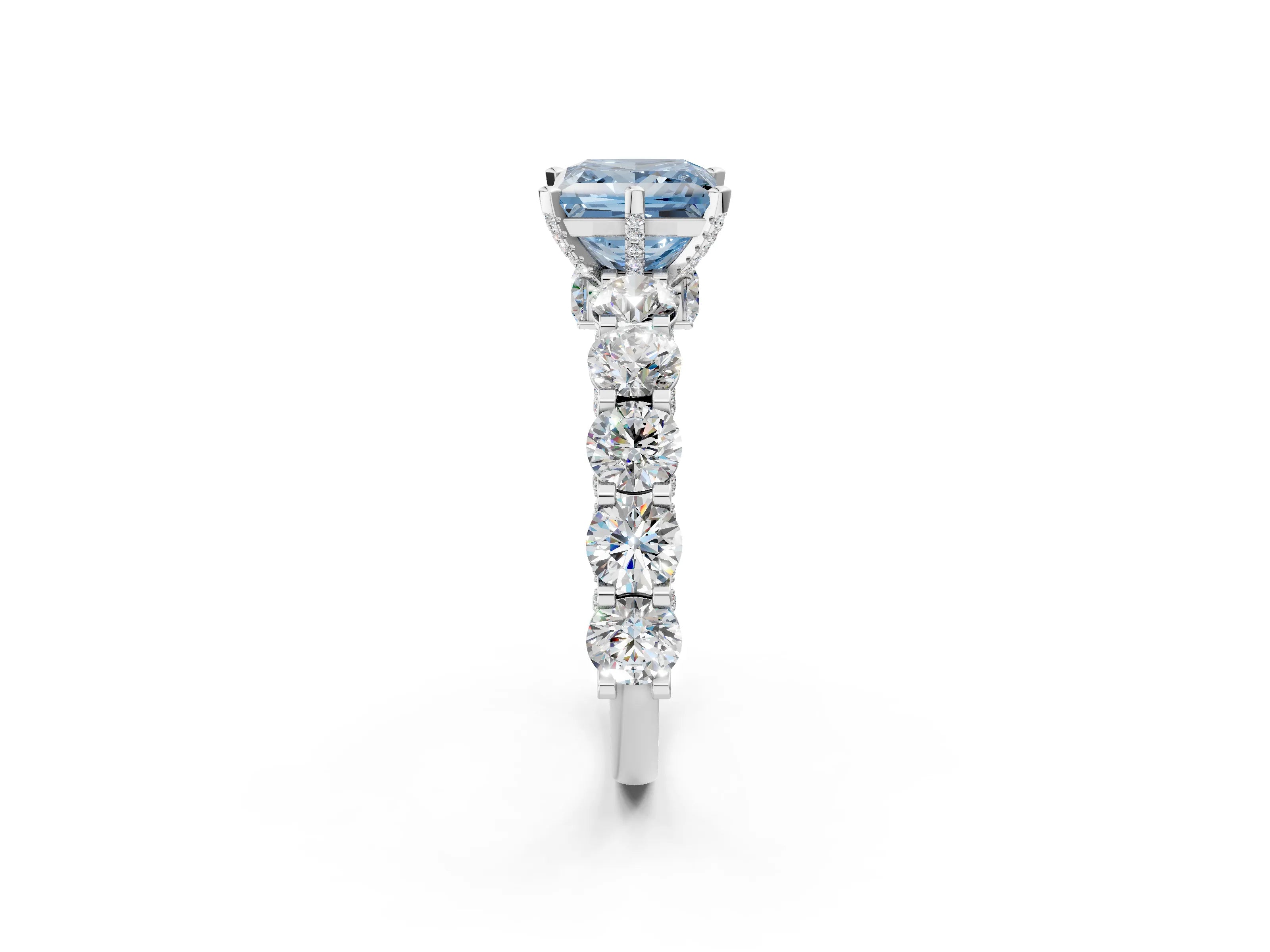White gold Fancy Blue Princess Cut Diamond Side Stone Engagement Ring with Four-Prong Setting_26