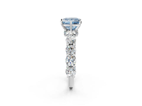 White gold Fancy Blue Princess Cut Diamond Side Stone Engagement Ring with Four-Prong Setting_26
