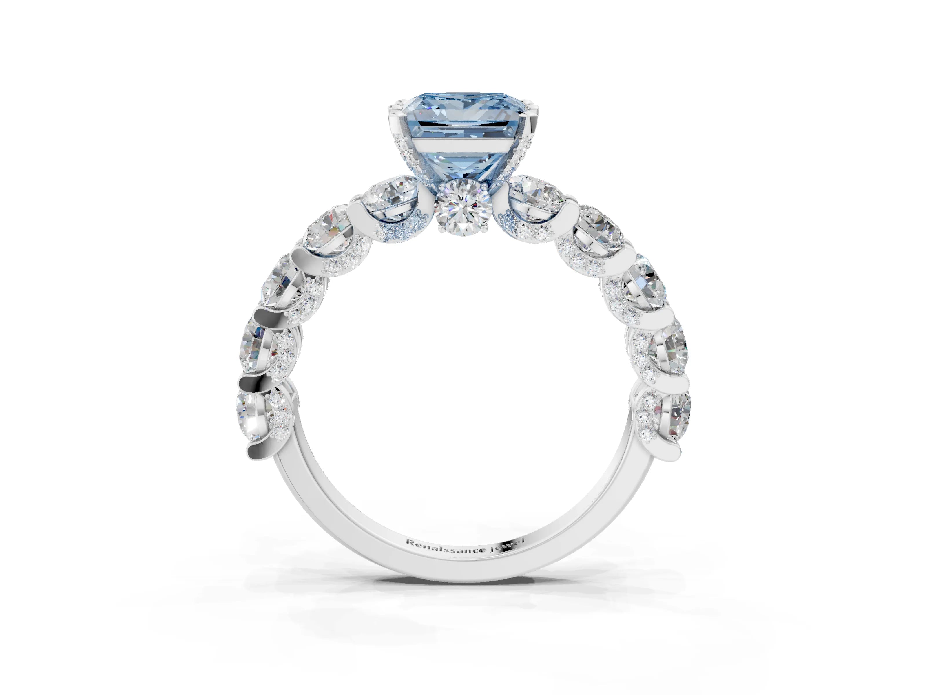 White gold Fancy Blue Princess Cut Diamond Side Stone Engagement Ring with Four-Prong Setting_27