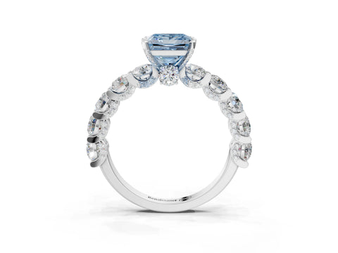 White gold Fancy Blue Princess Cut Diamond Side Stone Engagement Ring with Four-Prong Setting_27