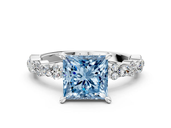 Platinum Princess Cut Pear Side Stone Engagement Ring Setting for Fancy Blue Center