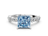 White gold Fancy Blue Princess Cut Diamond Side Stone Solitaire Ring with Round  and Four-Prong Setting_12