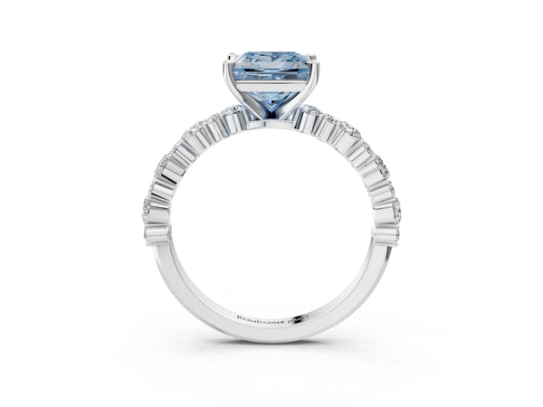 Platinum Princess Cut Pear Side Stone Engagement Ring Setting for Fancy Blue Center