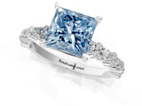 White gold Fancy Blue Princess Cut Diamond Side Stone Solitaire Ring with Round  and Four-Prong Setting_154